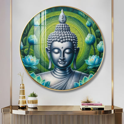 Sacred Buddha In Silver Premium Acrylic Round Wall Art