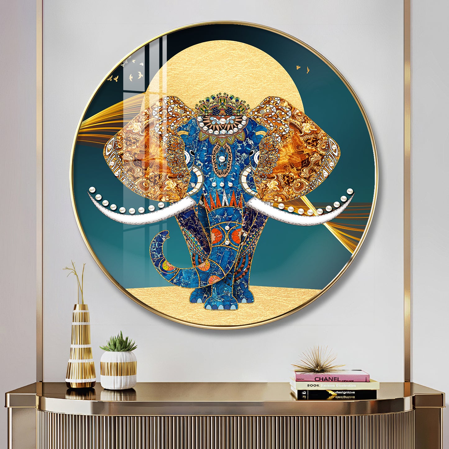 Elephant Mural Premium Acrylic Round Wall Art