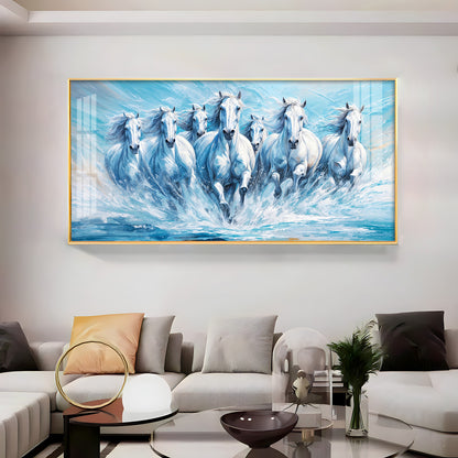 Running Horses in River Premium Acrylic Horizontal Wall Art