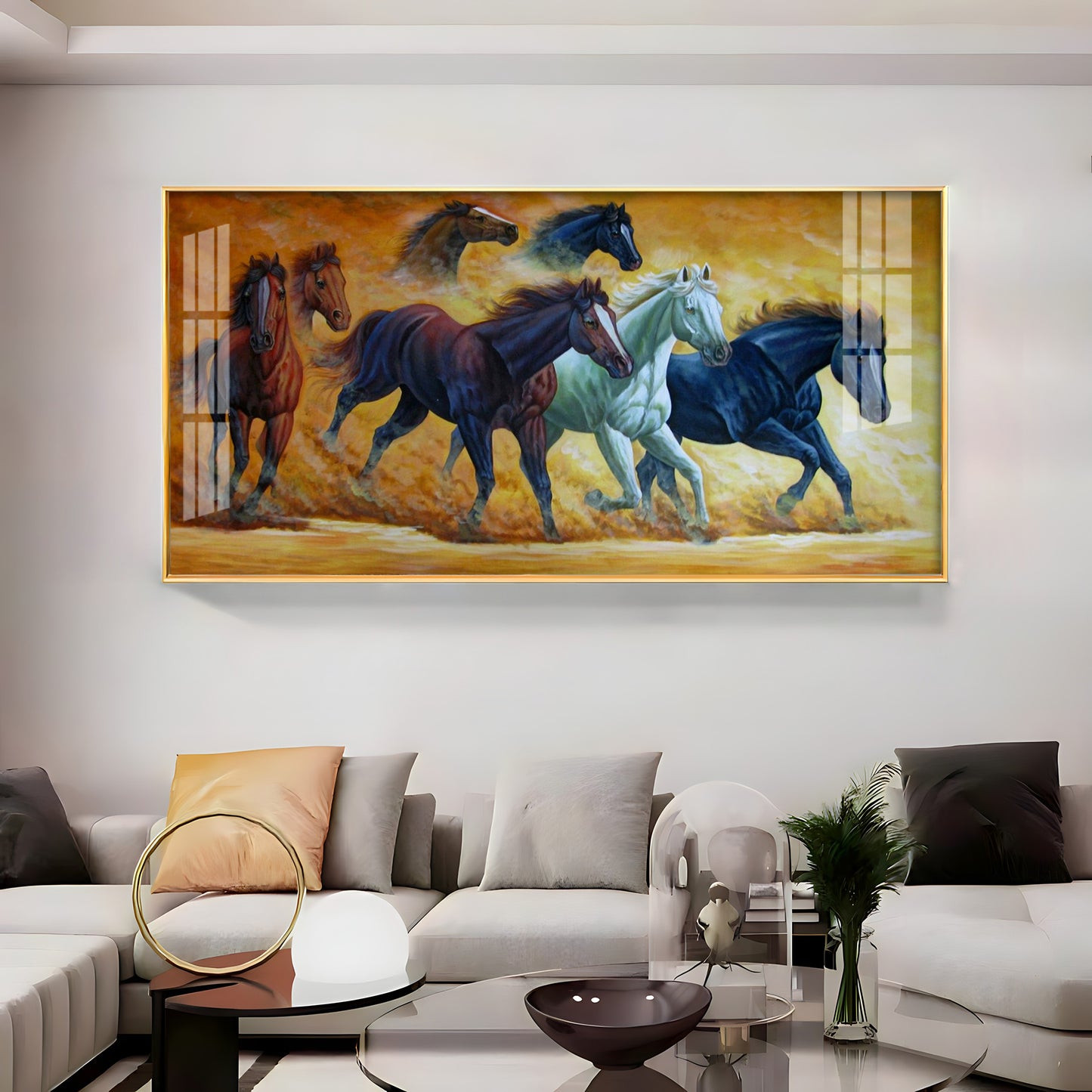 Golden Dust Running Horses Premium Acrylic Horizontal Wall Art