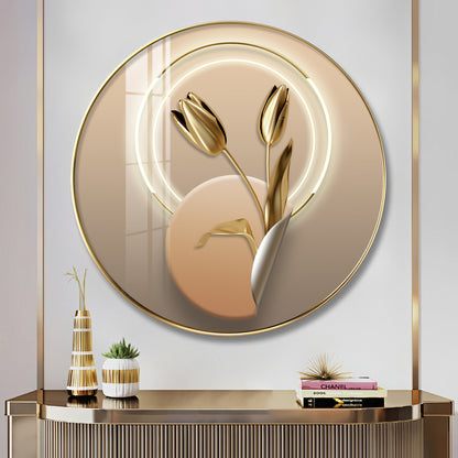 Golden Petal Premium Acrylic Round Wall Art