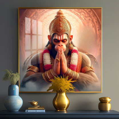 Powerful Hanuman Ji Premium Acrylic Square Wall Art