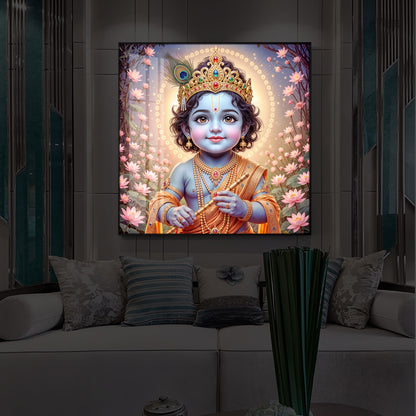 Bal Krishna Ji Modern Luxury Backlight Square Wall Art