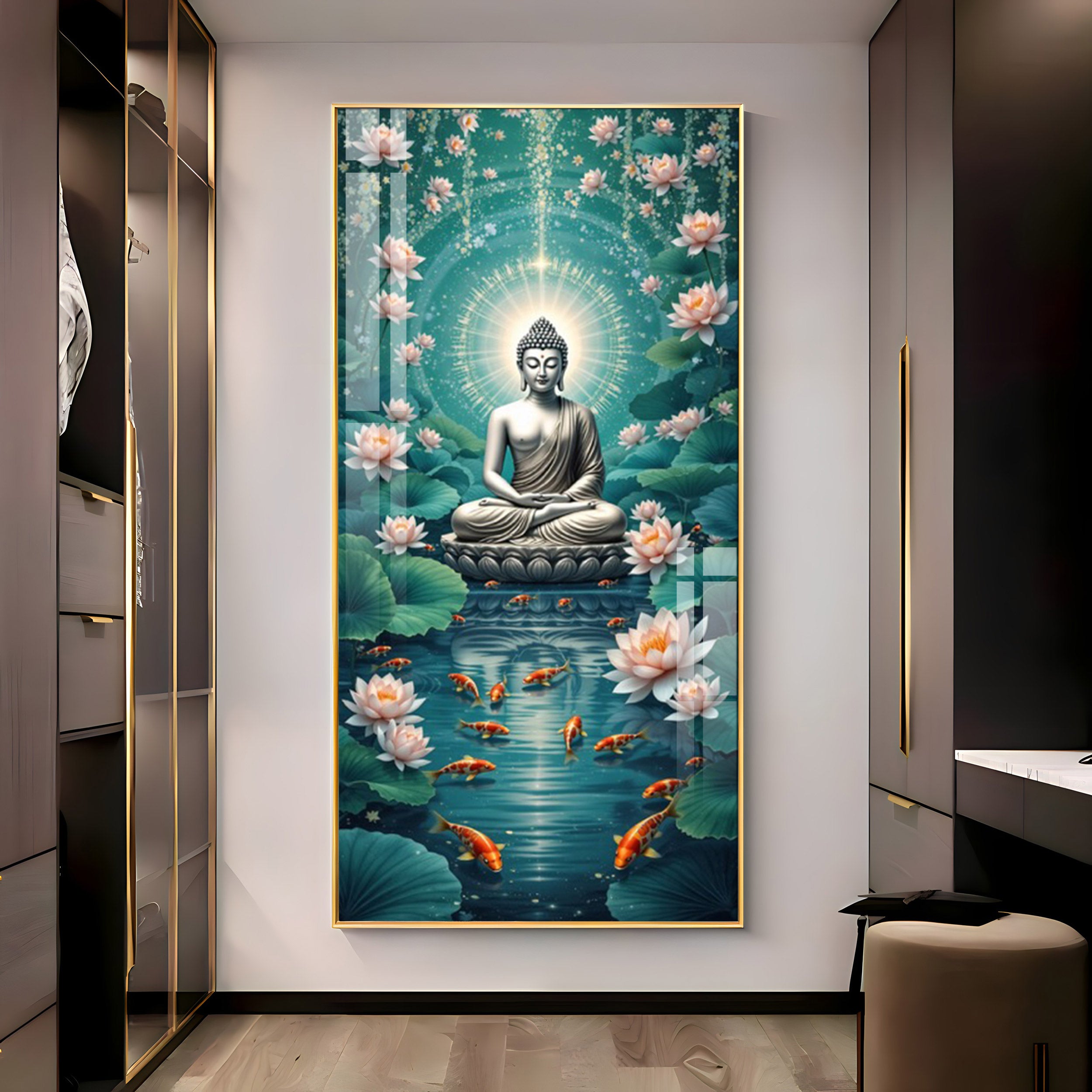 Buddha And The Fish Premium Acrylic Vertical Wall Art