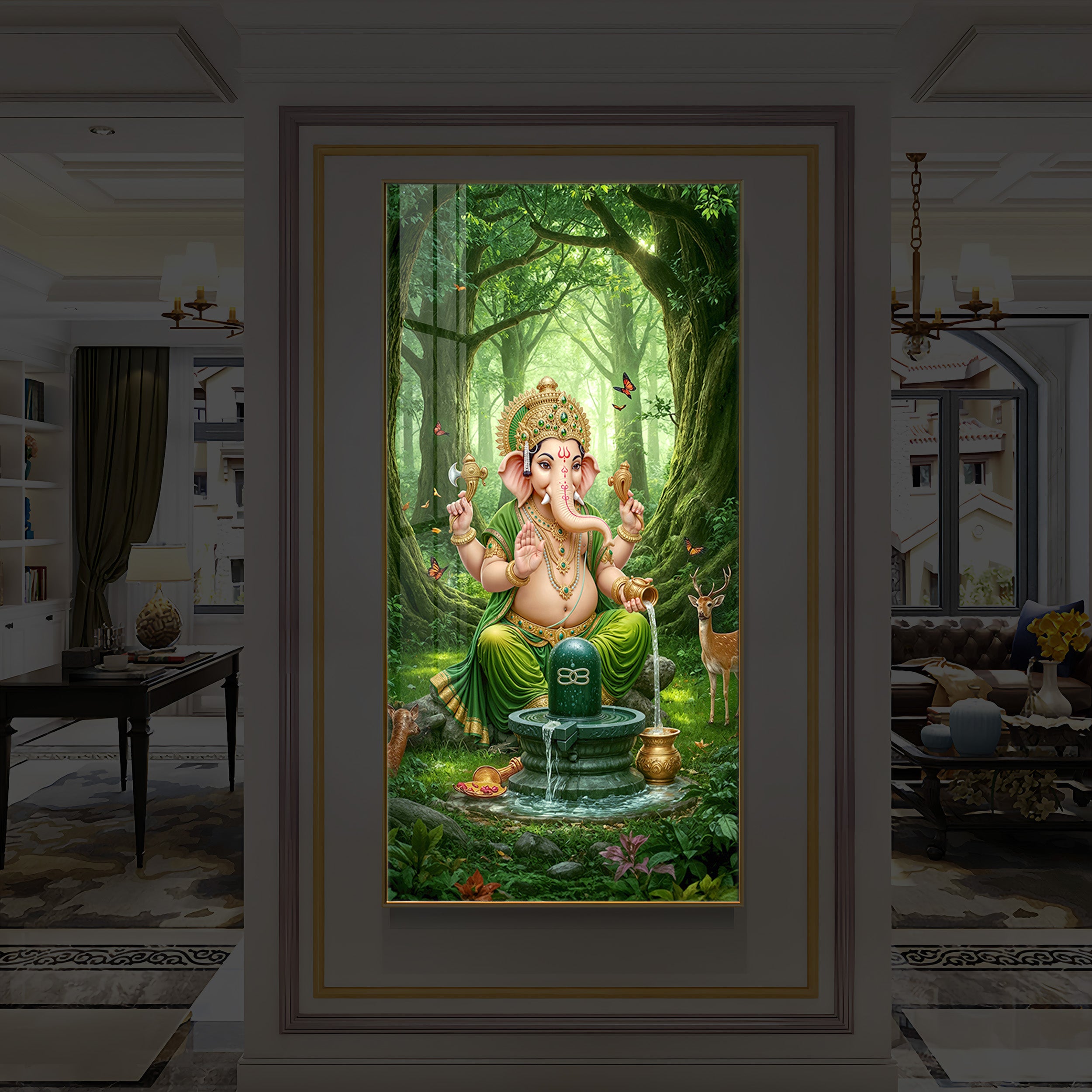 Jai Shri Ganesh Modern Luxury Backlight Vertical Wall Art