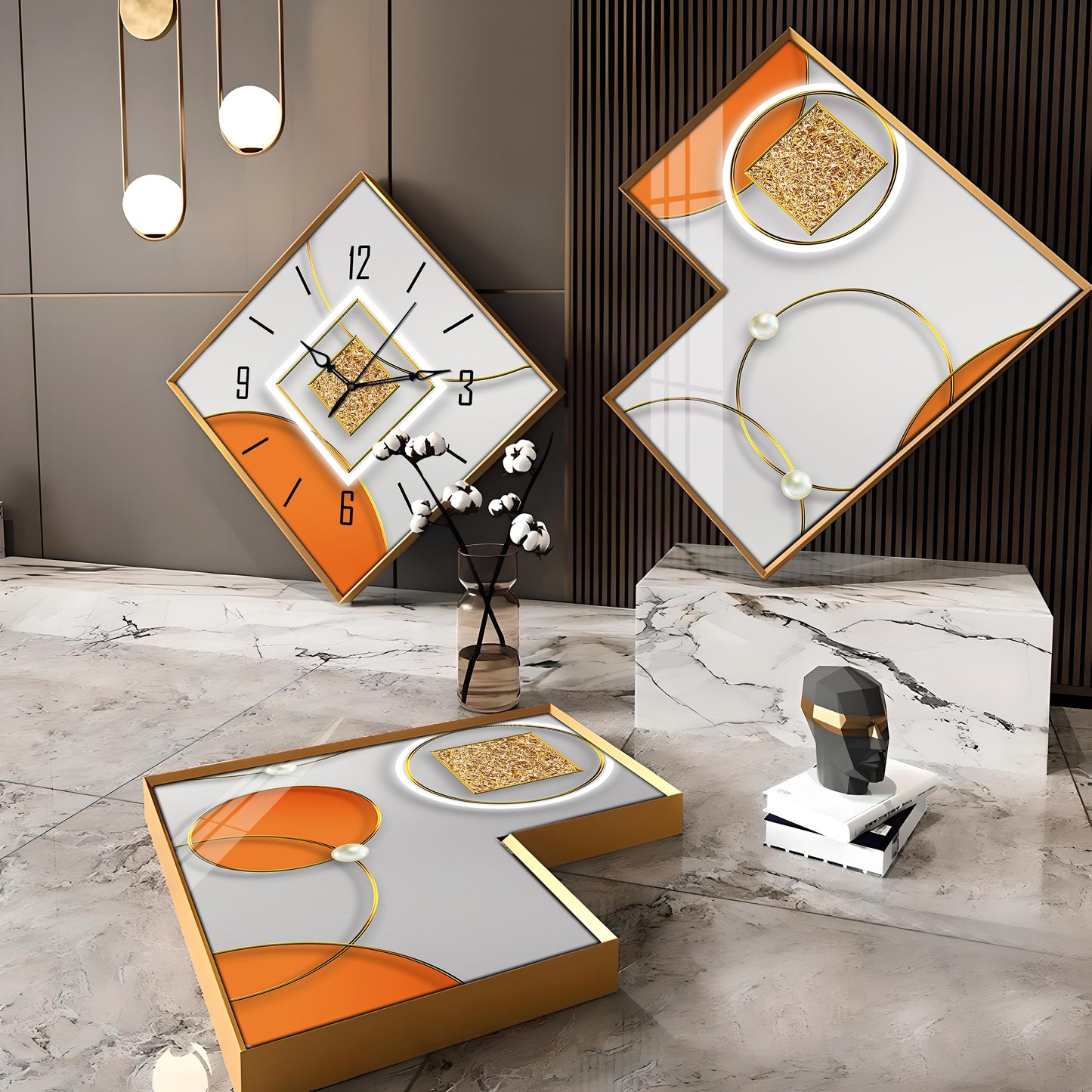 Orange & Golden Premium Acrylic Wall Clock