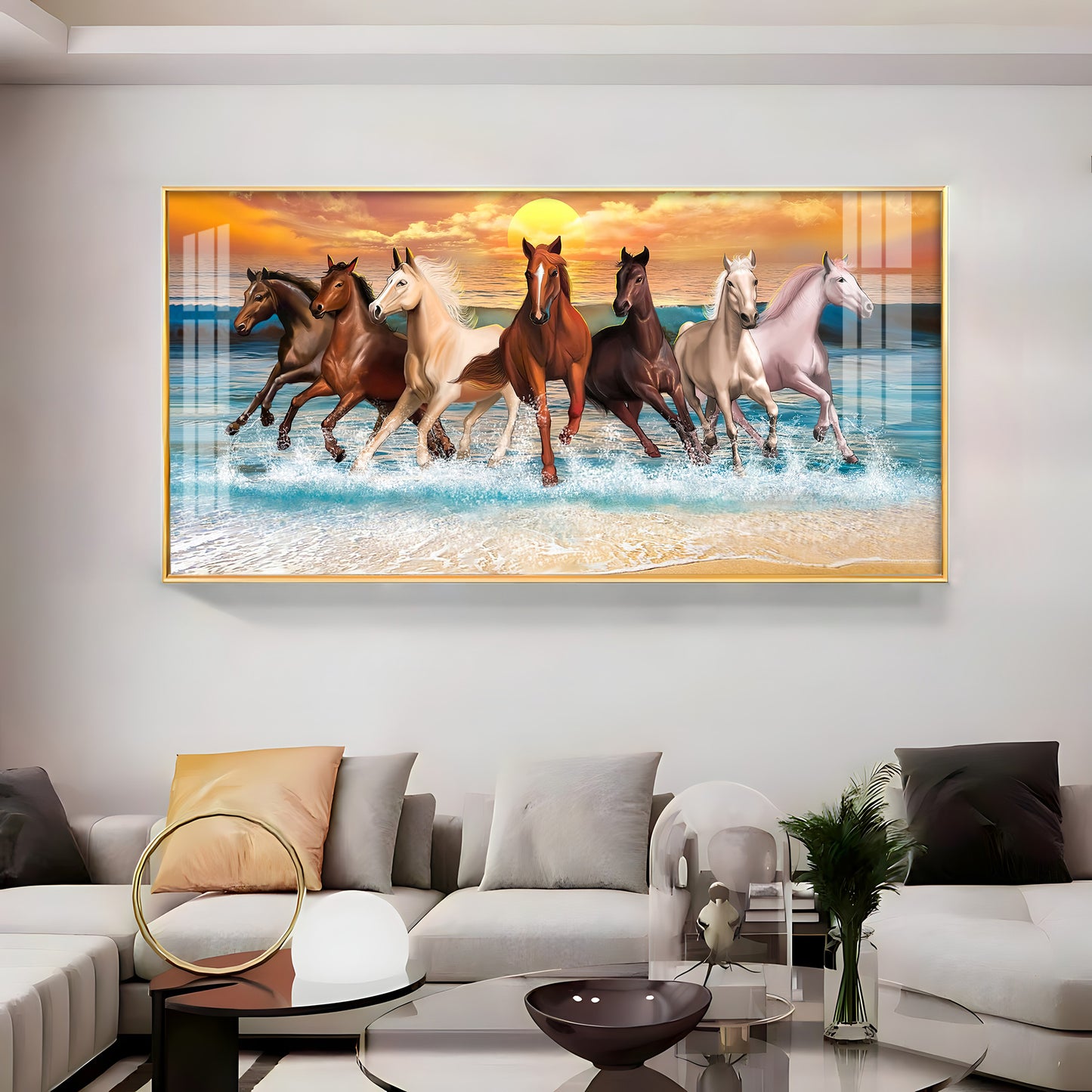 Vastu 7 Running Horses Premium Acrylic Horizontal Wall Art