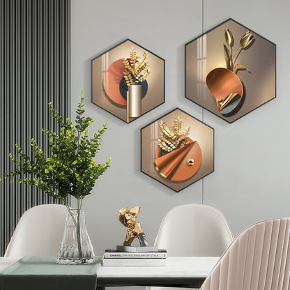 3D Petal Abstract Premium Acrylic Hexagon Wall Art (Set of 3)