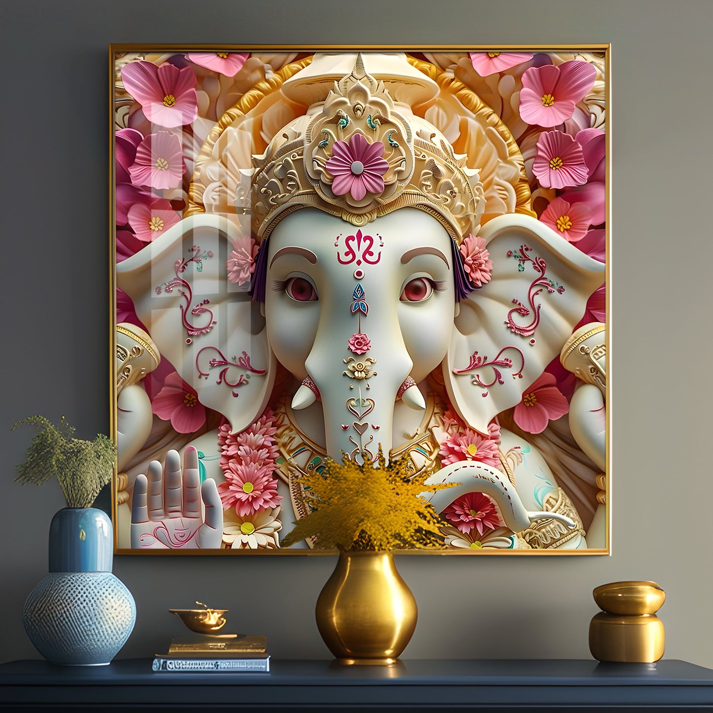 Devotional Lord Ganesh Premium Acrylic Square Wall Art