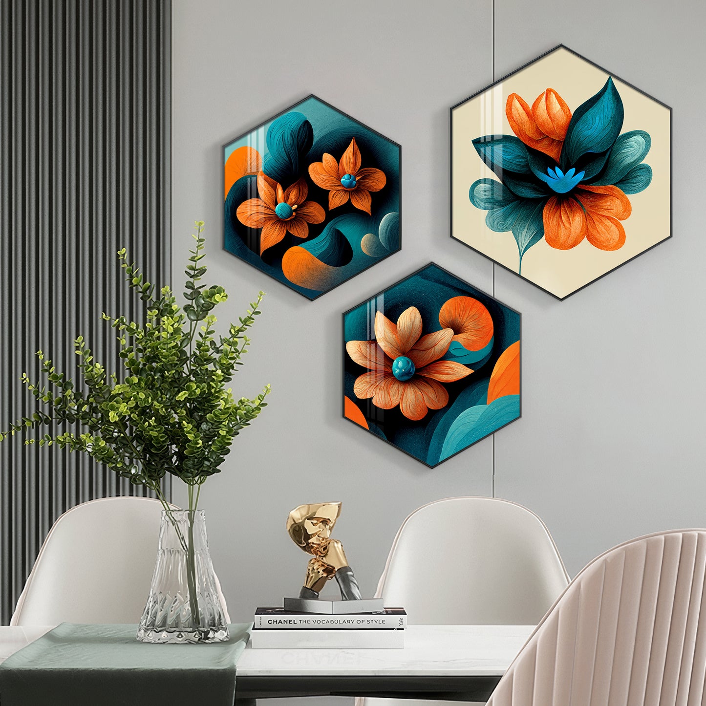 Colorful Flower Premium Acrylic Hexagon Wall Art (Set of 3)