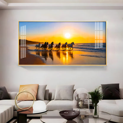 Running horses In Seaside Stallion Premium Acrylic Horizontal Wall Art