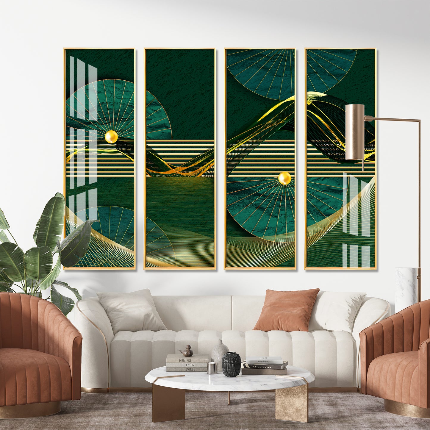 Emerald Green Premium Acrylic Vertical Wall Art (set of 4)