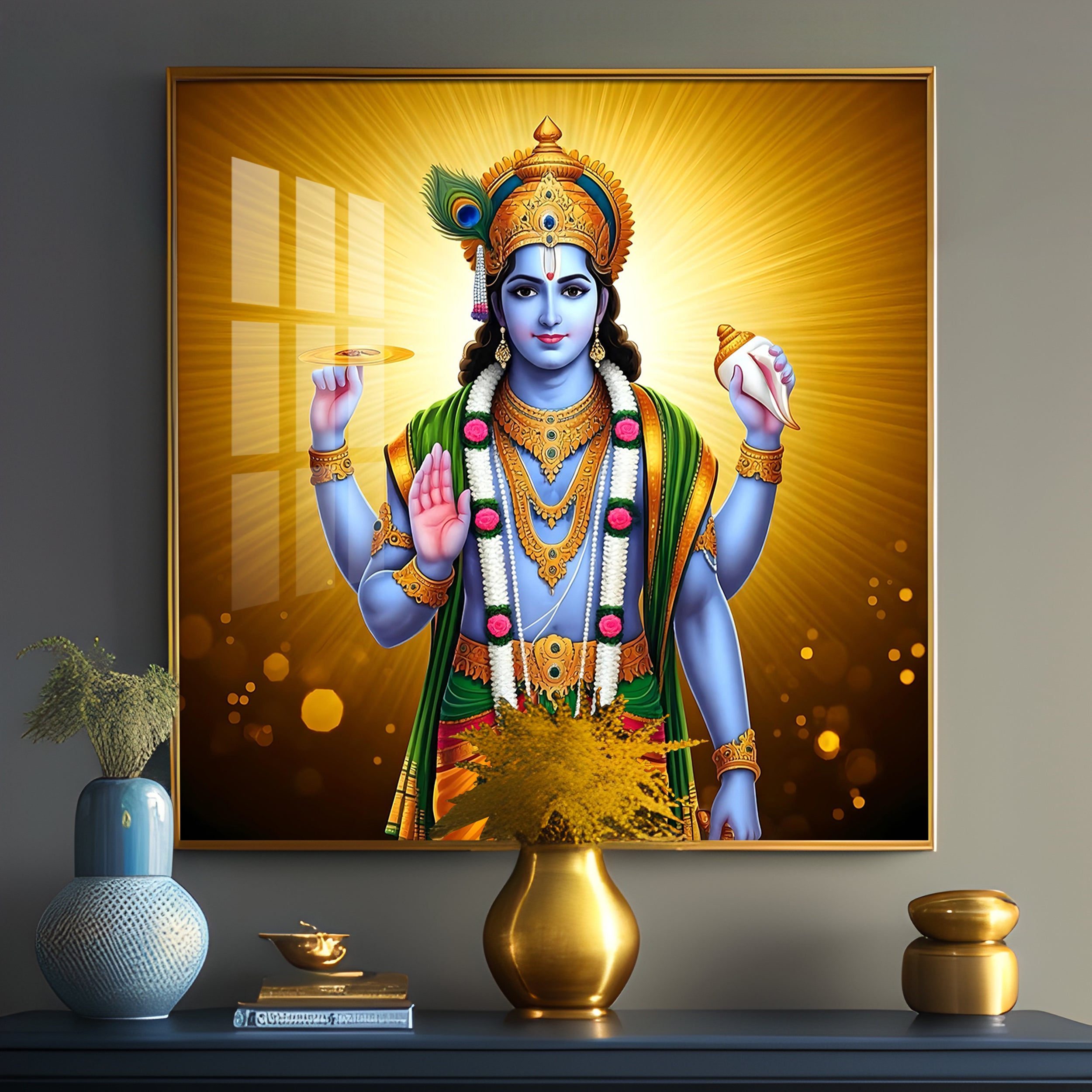 Ethereal Presence Of Lord Krishna Premium Acrylic Square Wall Art