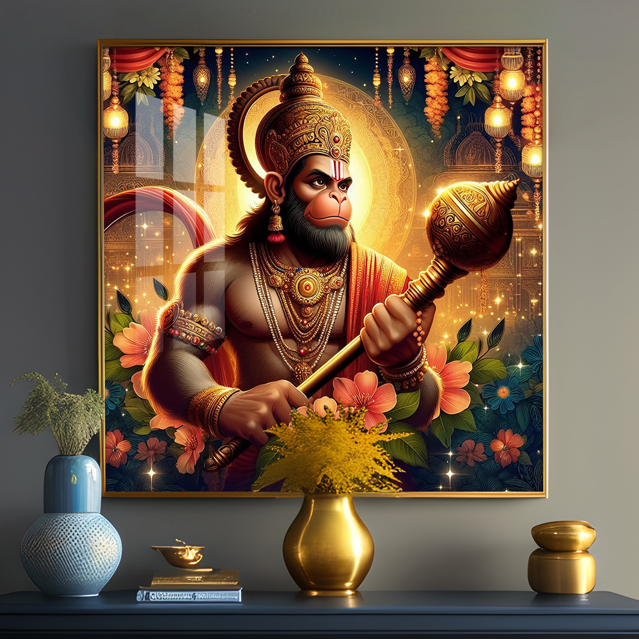 Jai Shree Hanuman Premium Acrylic Square Wall Art