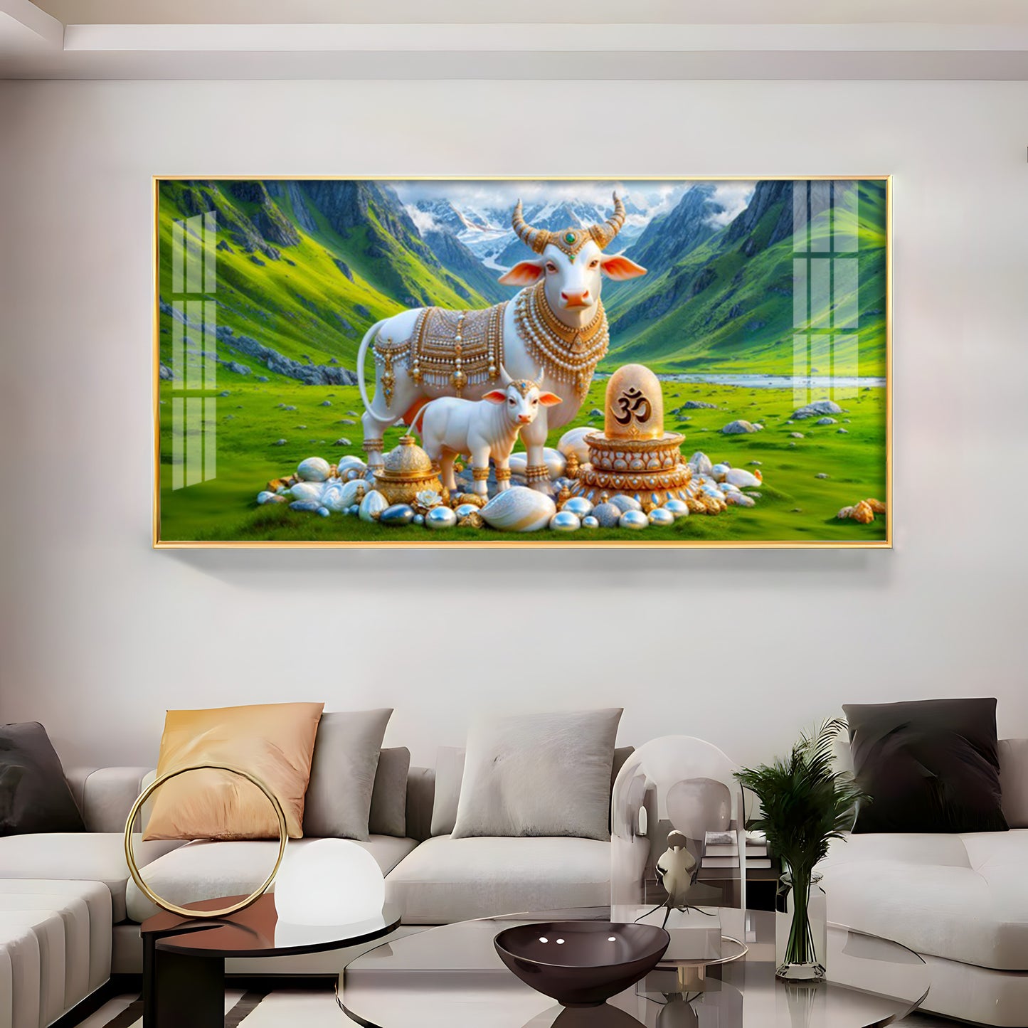 Sacred Nandi In Green Mountains Premium Acrylic Horizontal Wall Art