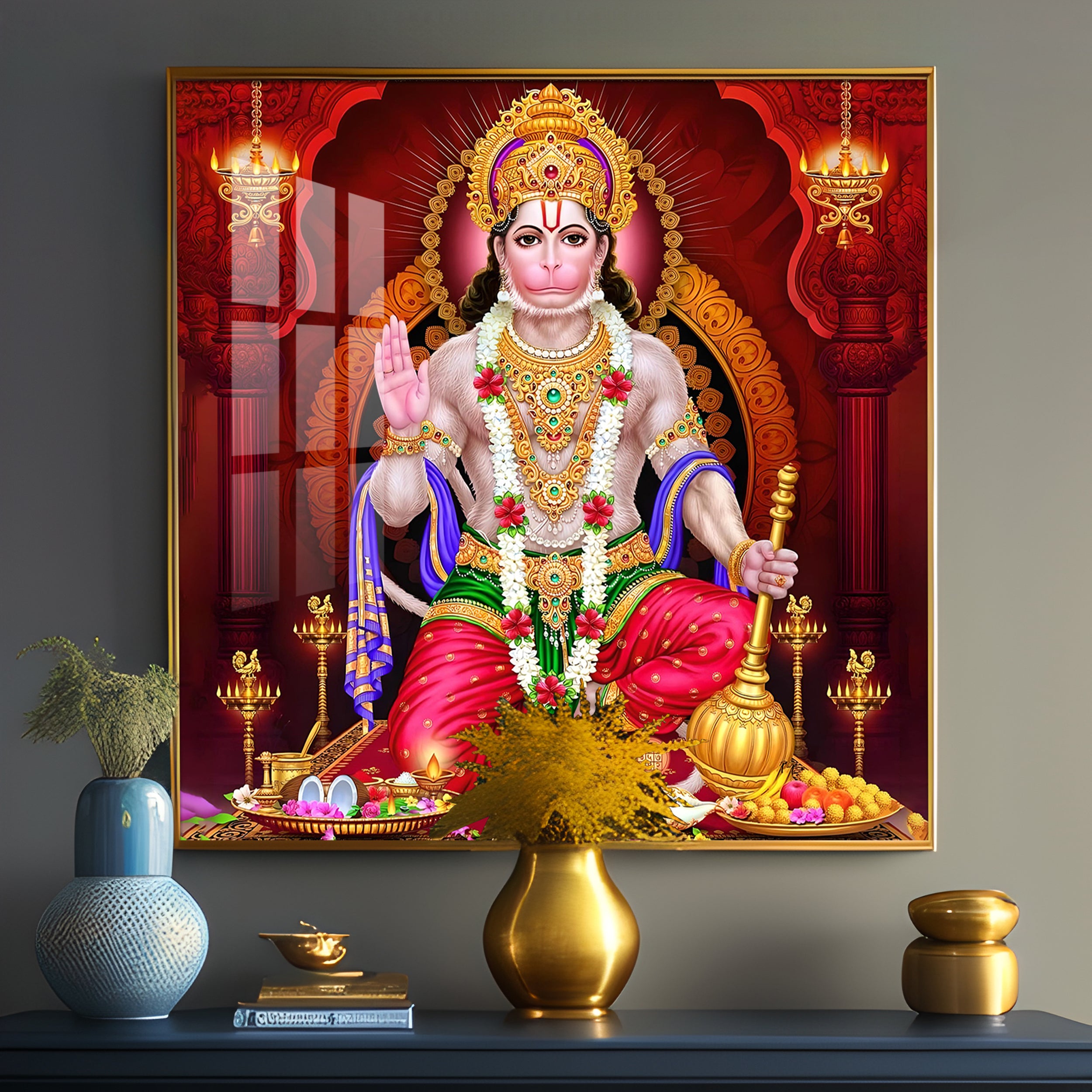 Sacred Harmony Of Hanuman Premium Acrylic Square Wall Art