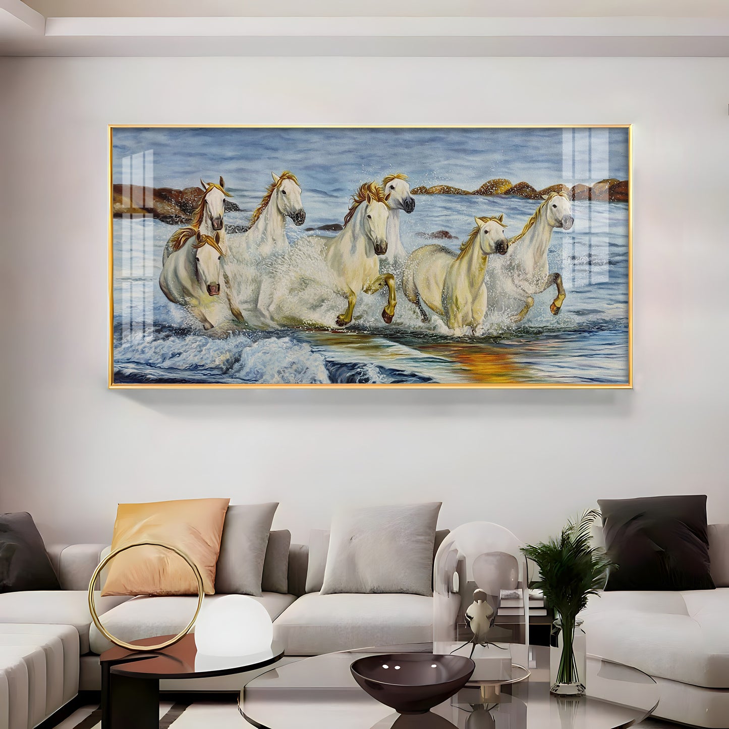 Horses Crossing River Premium Acrylic Horizontal Wall Art