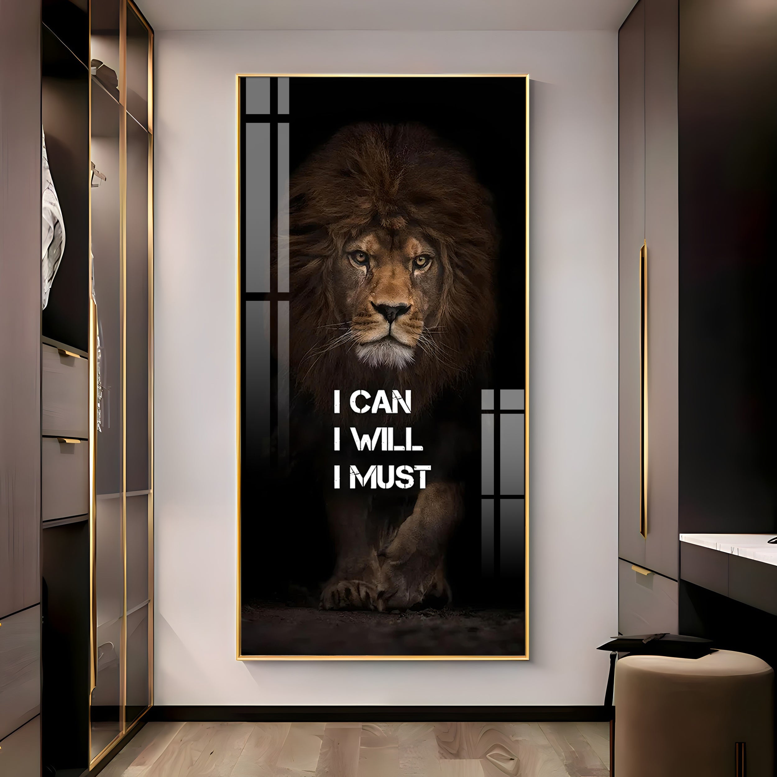Be Like a Lion Premium Acrylic Vertical Wall Art - 30X16 inches / Gold