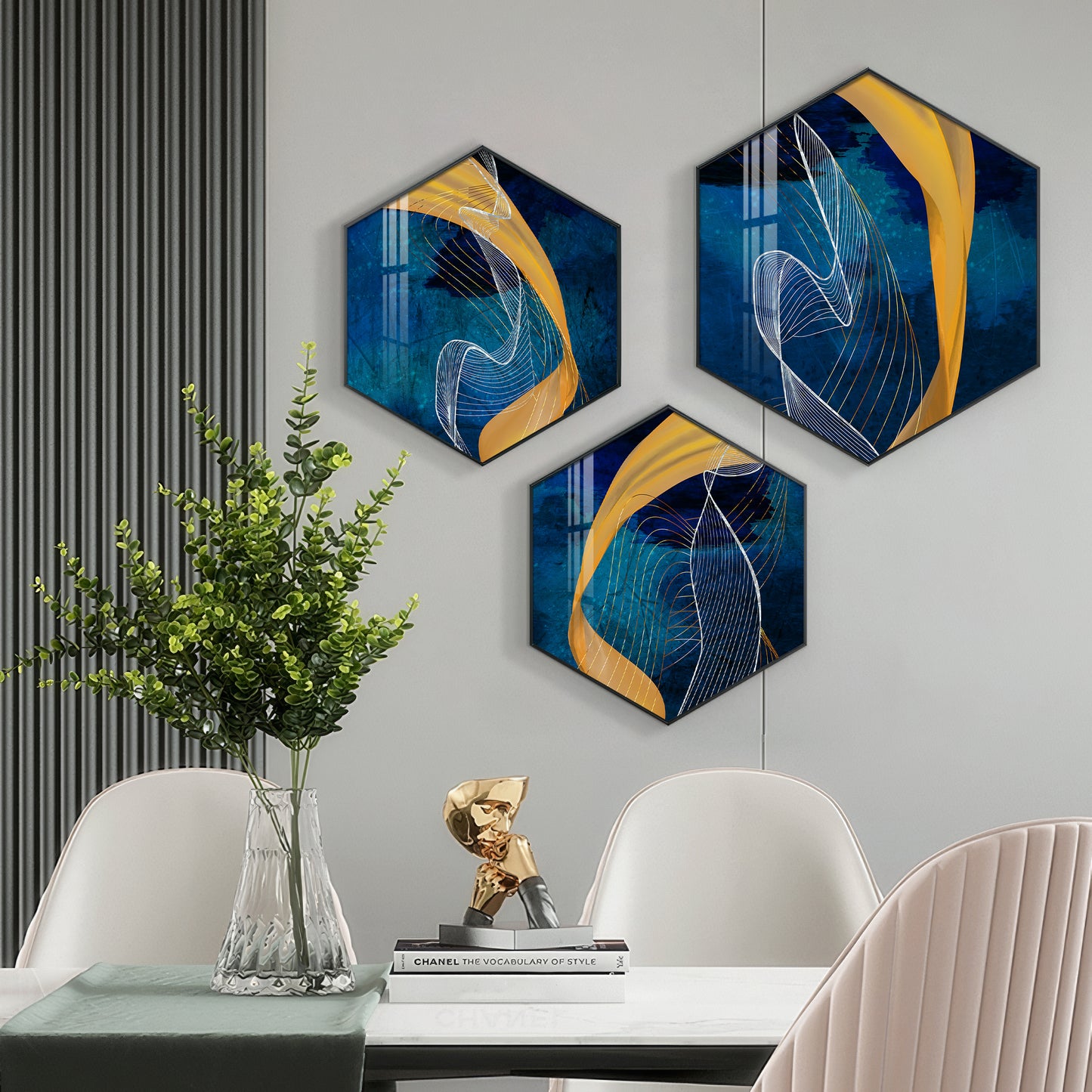 Asatic Wave Premium Acrylic Hexagon Wall Art (Set of 3)