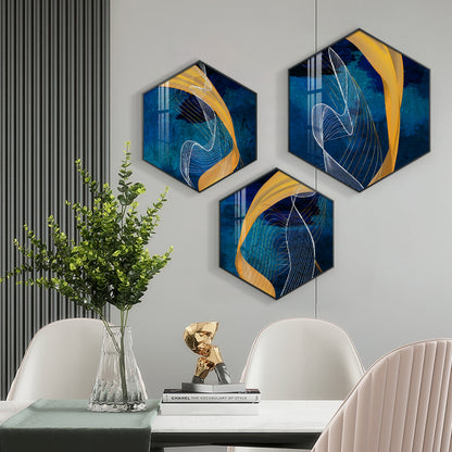 Asatic Wave Premium Acrylic Hexagon Wall Art (Set of 3)