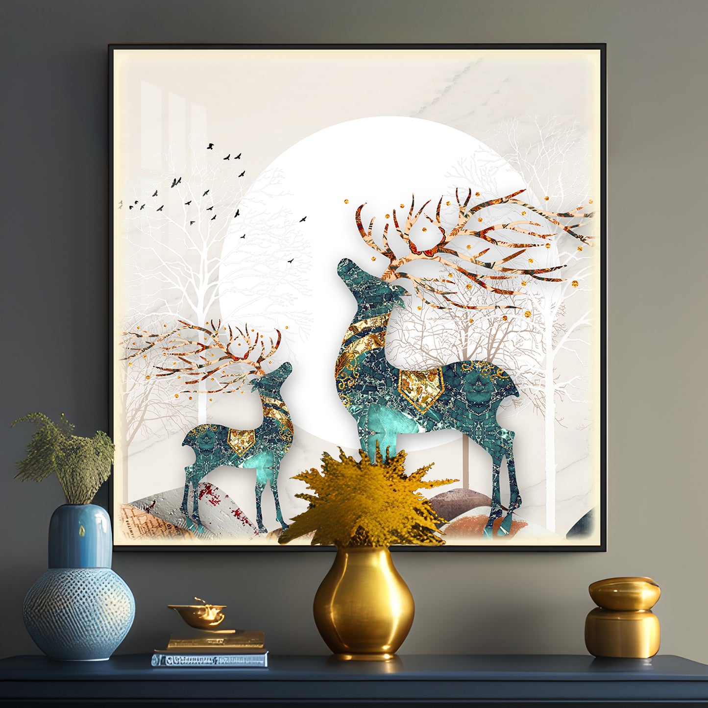 Deer Decorative Luxury Crystal Square Wall Art