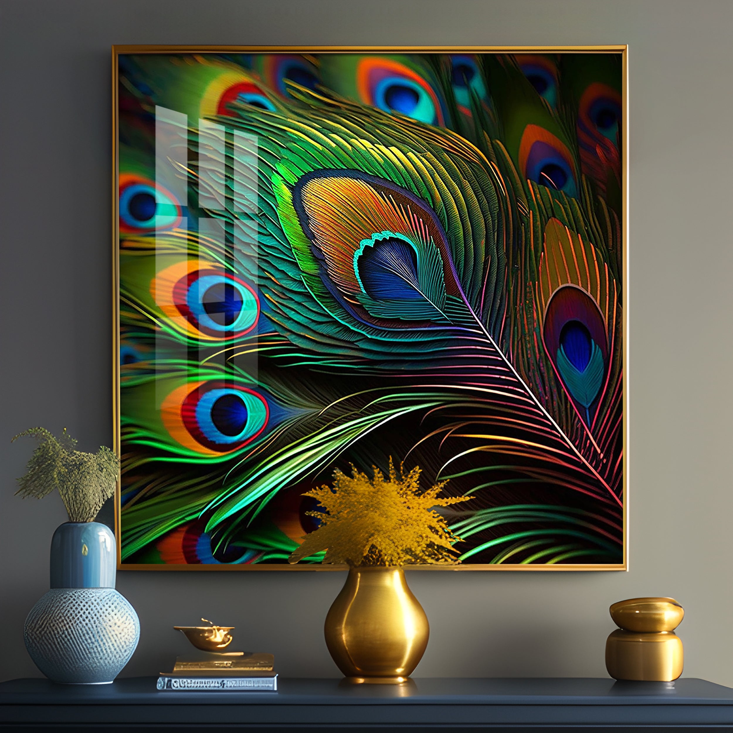 Peacock Feather Premium Acrylic Square Wall Art