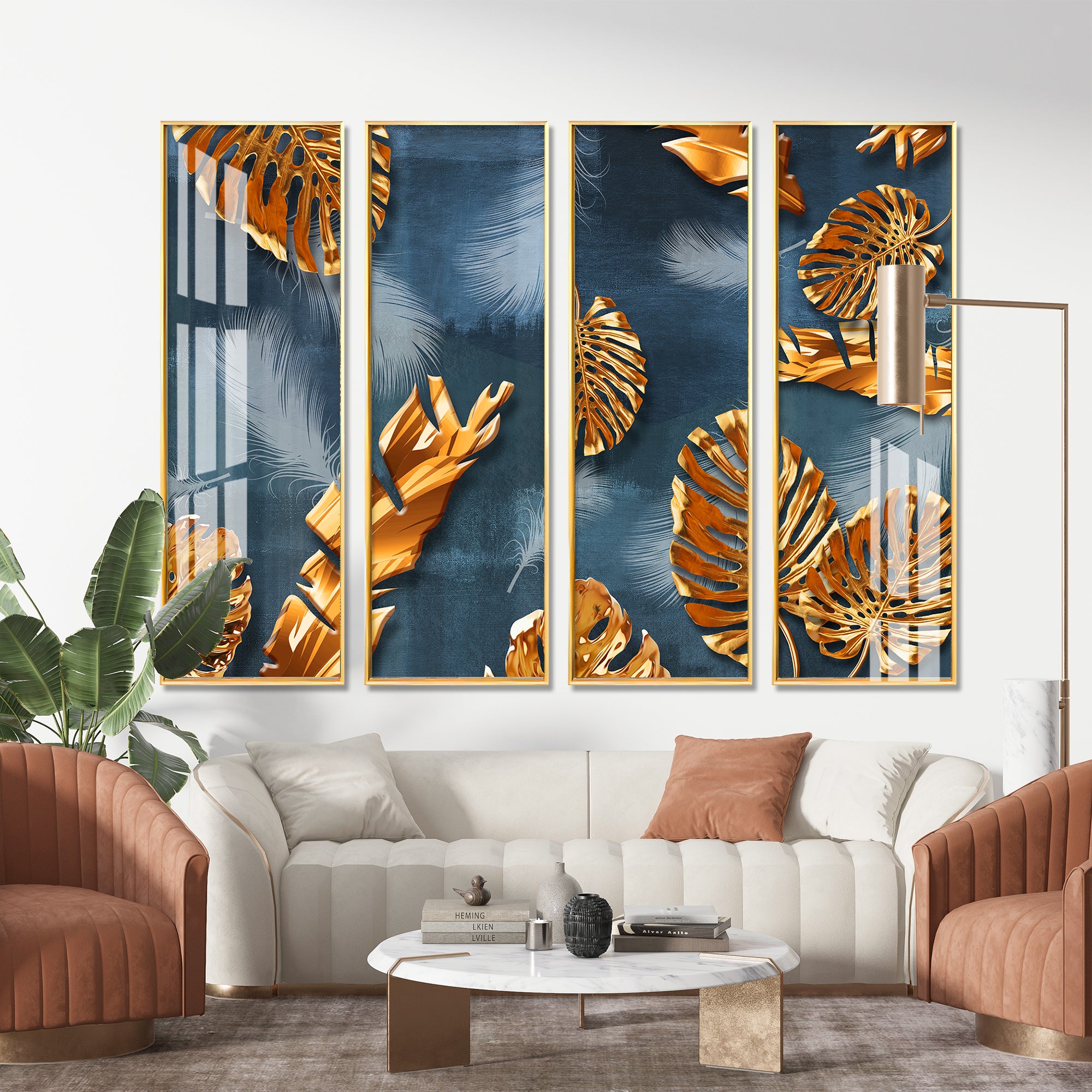 Luxury Leaves Premium Acrylic Vertical Wall Art (set of 4)