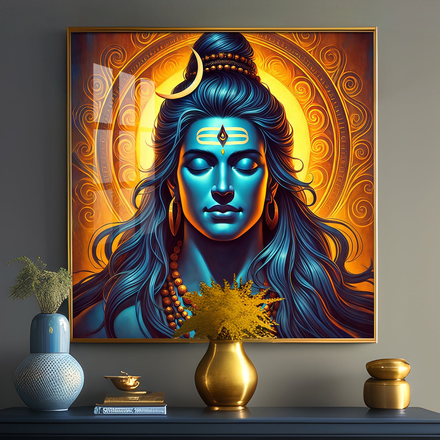 Shiv Bhole Baba Premium Acrylic Square Wall Art