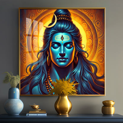 Shiv Bhole Baba Premium Acrylic Square Wall Art