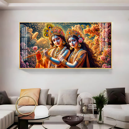 Mystic Radha Krishna Togetherness Premium Acrylic Horizontal Wall Art