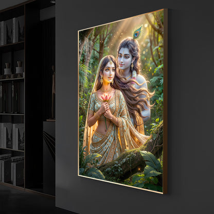 Radha Krishna Ji Modern Luxury Backlight Vertical Wall Art