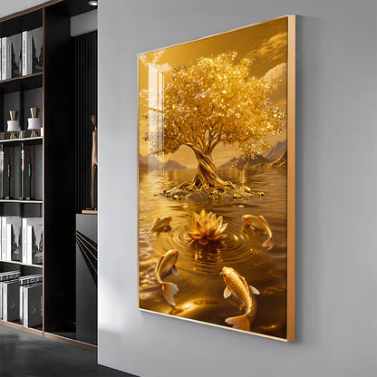 Money Tree With Koi Fish Premium Acrylic Vertical Wall Art