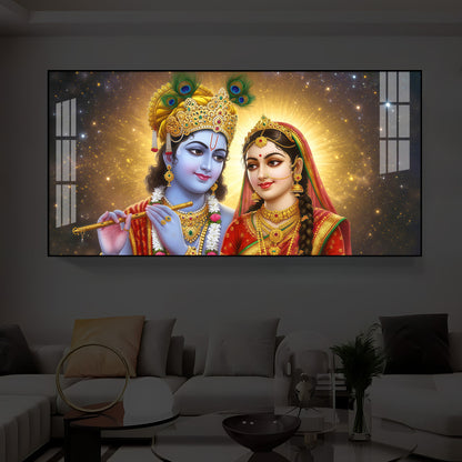 Shri Radha Krishn Modern Luxury Backlight Horizontal Wall Art