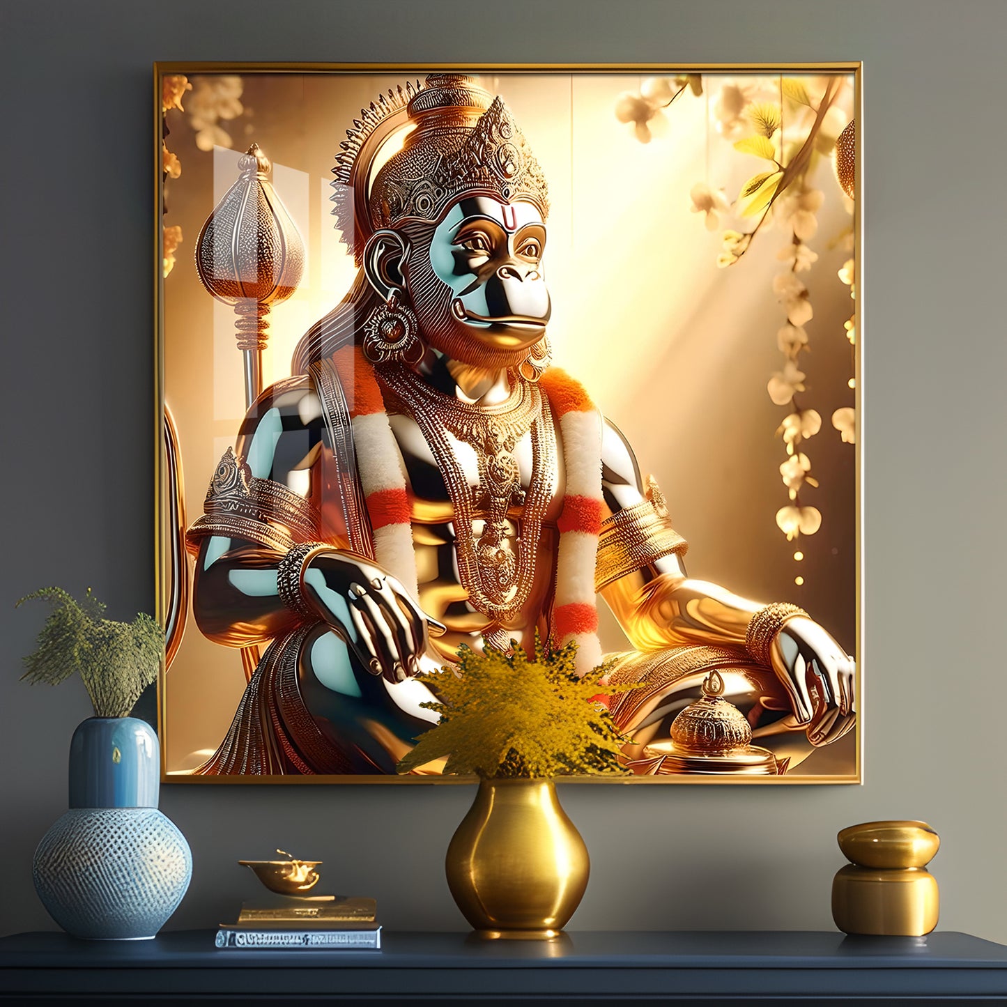 Rambhakt Hanuman Premium Acrylic Square Wall Art