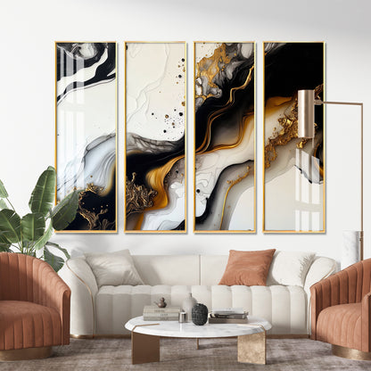 Black & Golden Splash Premium Acrylic Vertical Wall Art (set of 4)