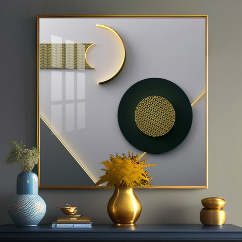 Black Disc With Gold Effect Premium Acrylic Square Wall Art