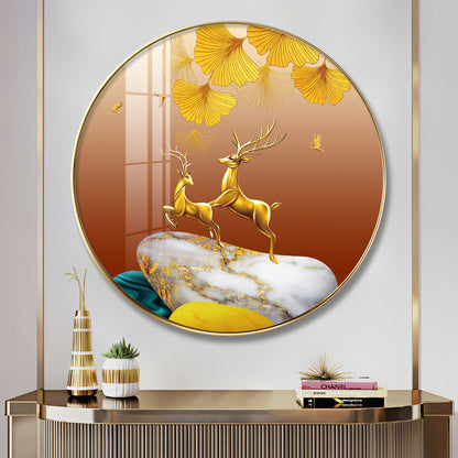 Golden Deer Duo Premium Acrylic Round Wall Art