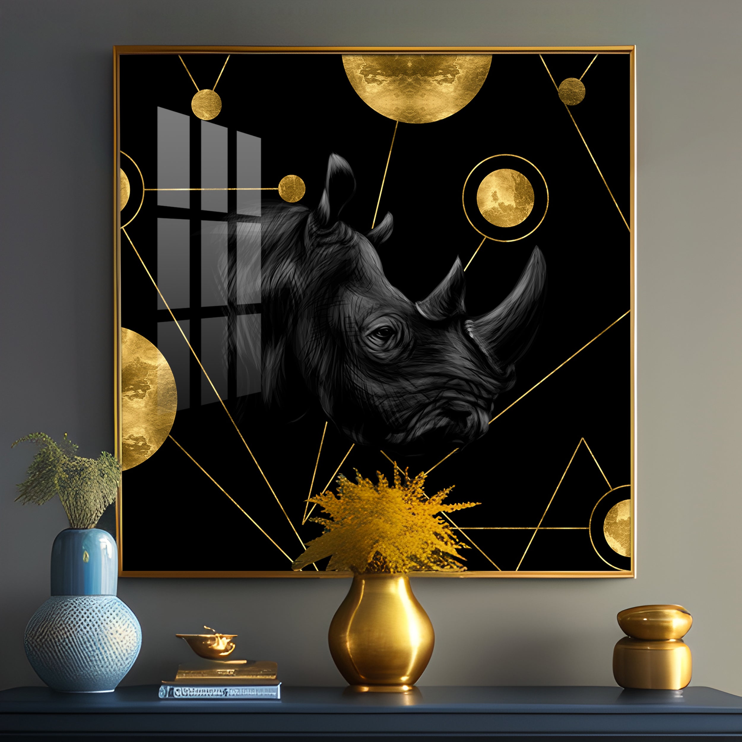 Golden Rhinoceros Luxury Art Premium Acrylic Square Wall Art