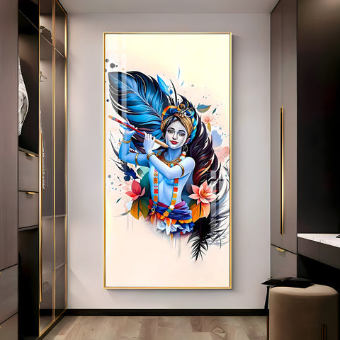 Colorful Krishna Premium Acrylic Vertical Wall Art