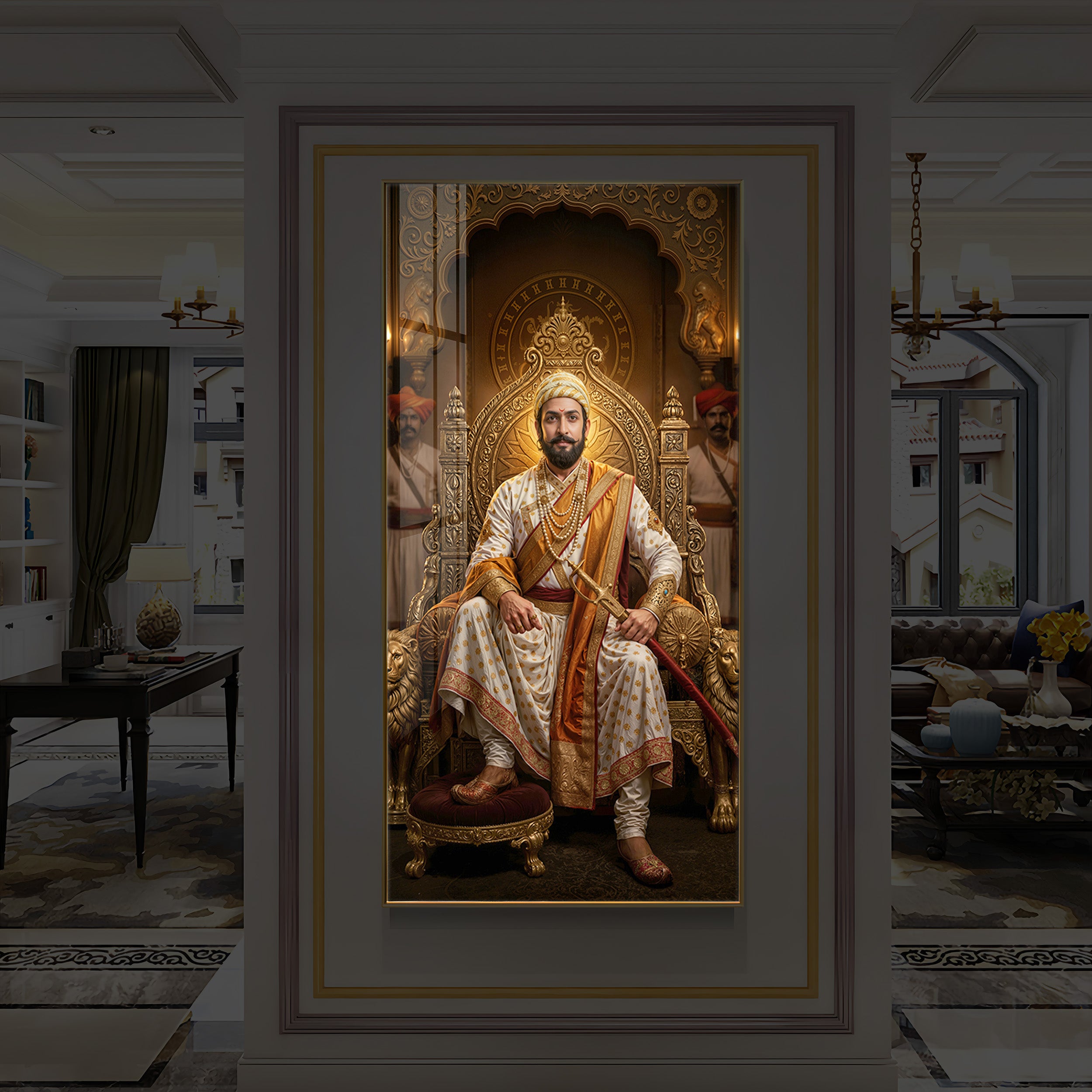 Shivaji Maharaj Modern Luxury Backlight Vertical Wall Art