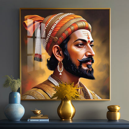 Divine Chhatrapati Shivaji Maharaj Ji Premium Acrylic Square Wall Art