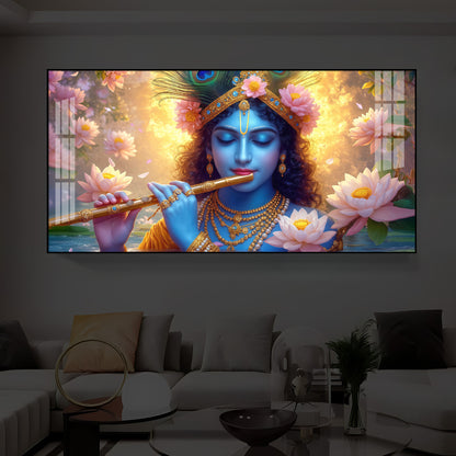 Shree Krishna Modern Luxury Backlight Horizontal Wall Art