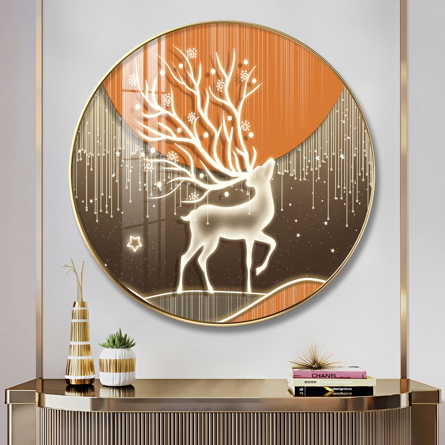 Luminious Deer Premium Acrylic Round Wall Art
