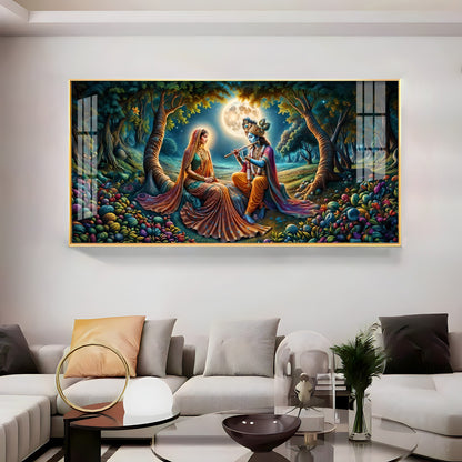 Krishna Radha Colorful Painting Premium Acrylic Horizontal Wall Art