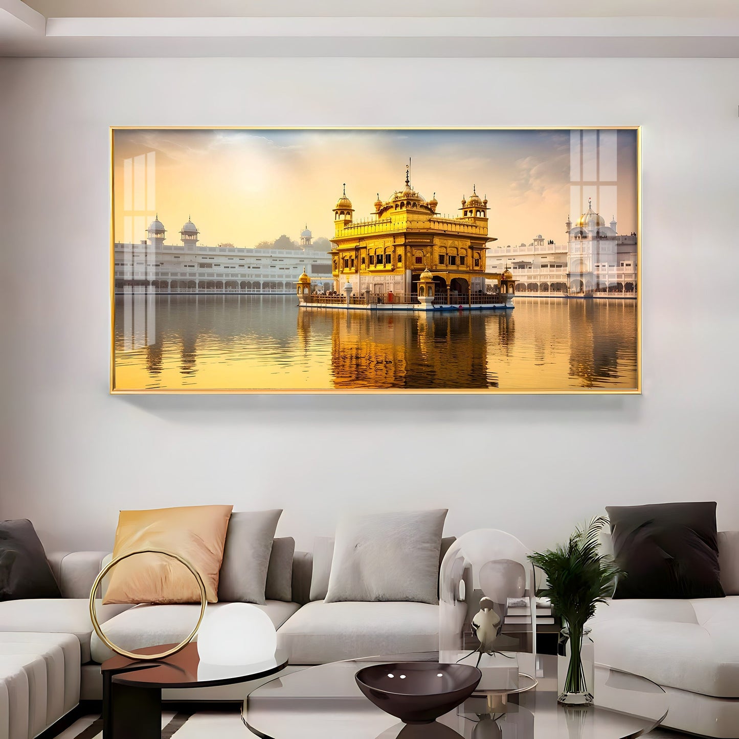 Golden Glory Premium Acrylic Horizontal Wall Art - 40X20 inches / Gold