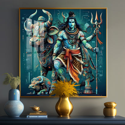 Lord Shiva With Nandi Premium Acrylic Square Wall Art