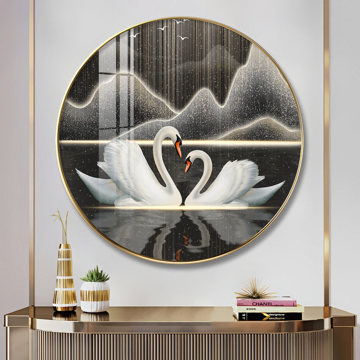 Swans in Serenity Premium Acrylic Round Wall Art