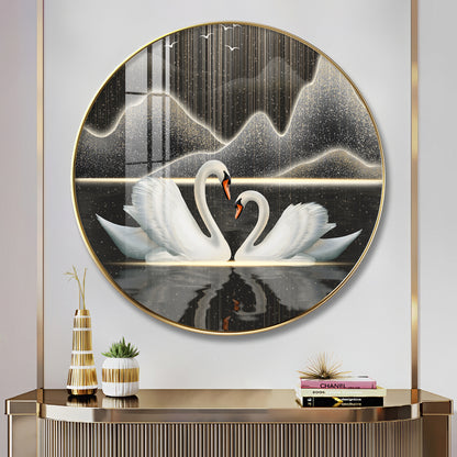 Swans in Serenity Premium Acrylic Round Wall Art
