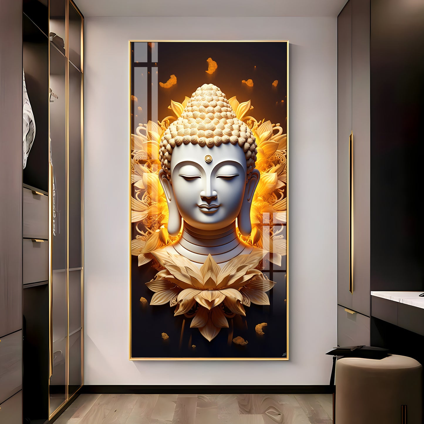 Buddha With Lotus Premium Acrylic Vertical Wall Art