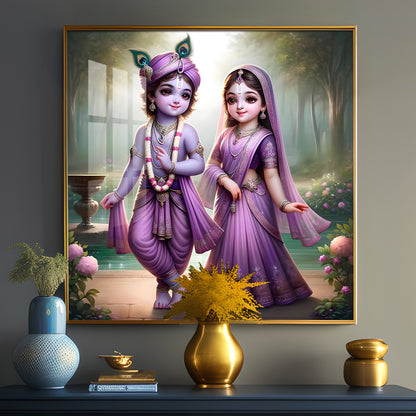 Radha Krishna Bal Roop Premium Acrylic Square Wall Art